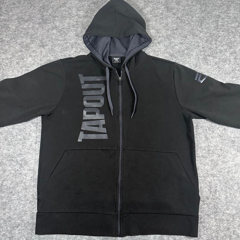 Tapout Mens‎ Large Zip Up Hoodie Black Graphic MMA Sweatshirt